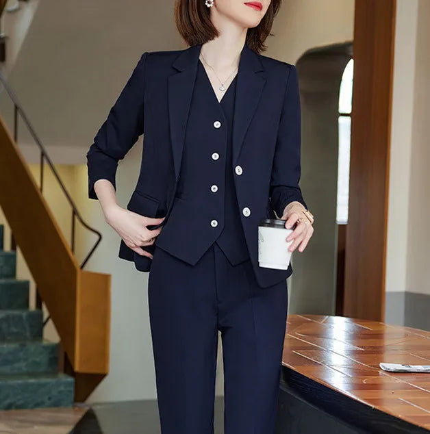 Office Lady 3‑Piece Waistcoat Pant Suit Set