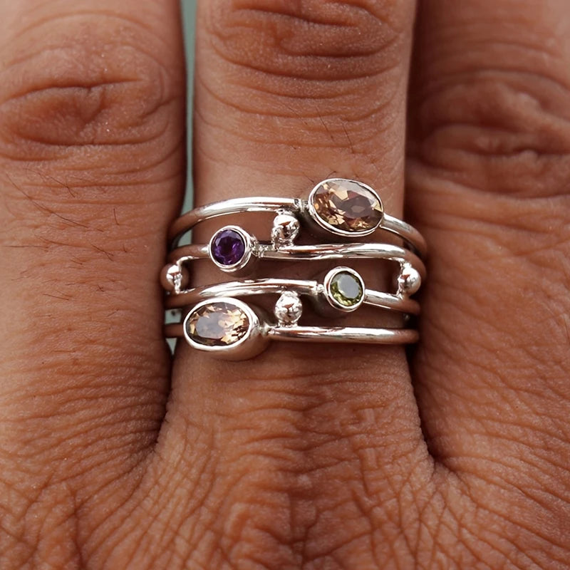 Vintage Multi-layer Rings with Multi-color Cubic Zirconia
