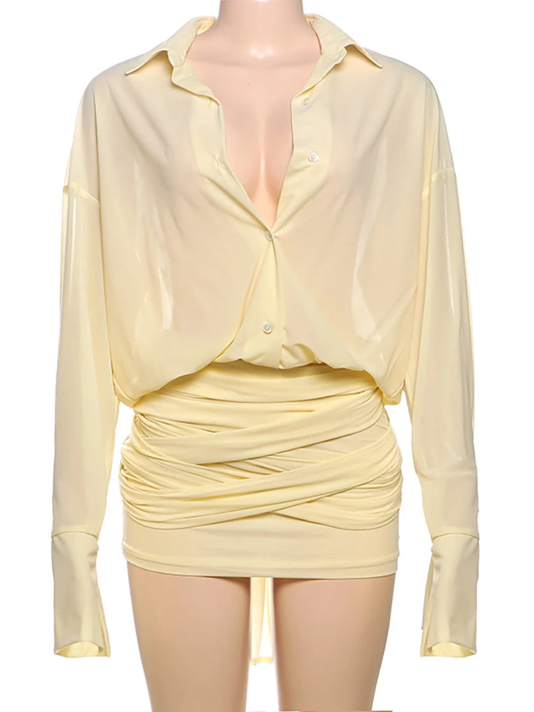 Sexy Turn-down Collar Bandage Single Breasted Shirt Dress