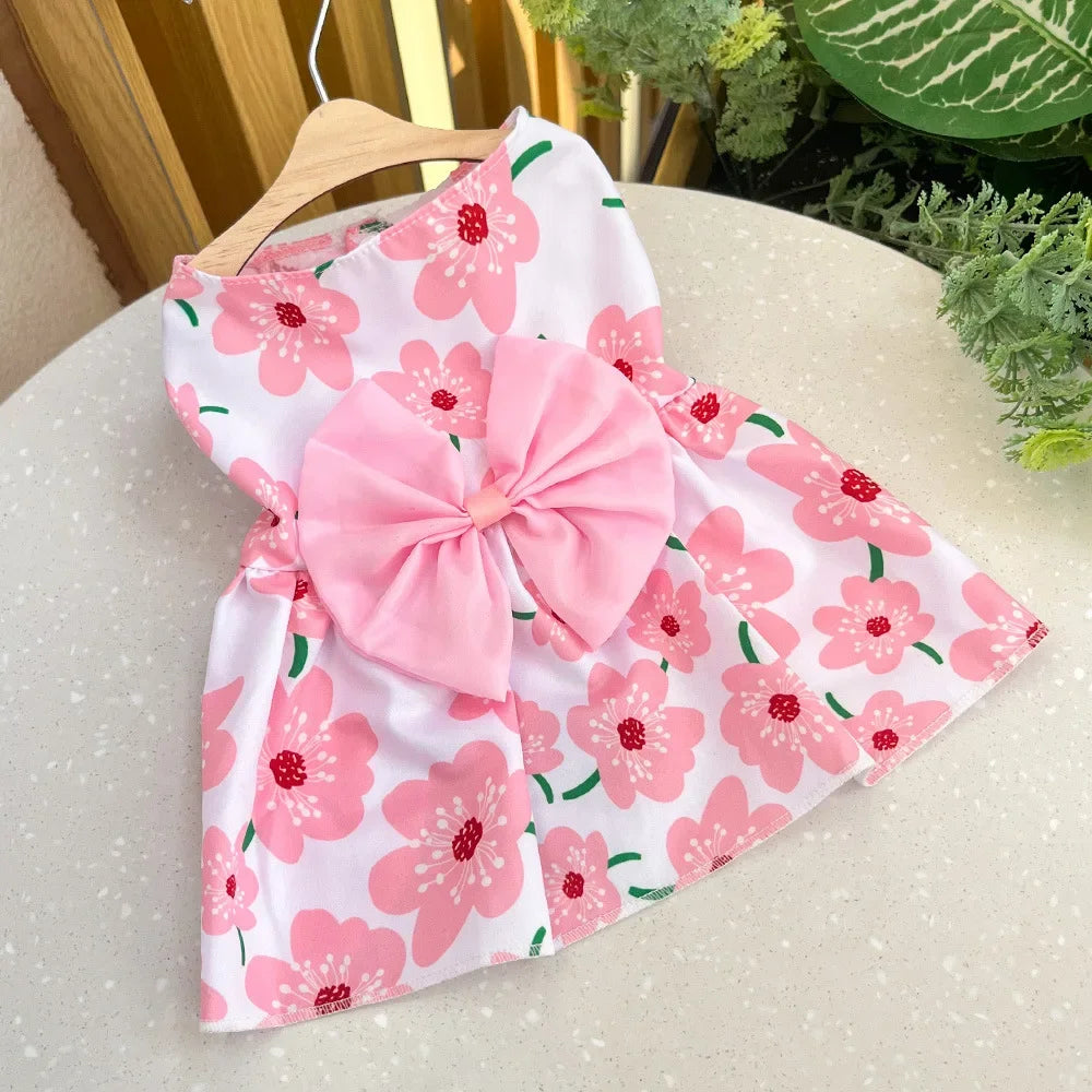 Cute Printed Bow Lace Dog Dresses for Small Medium Puppies