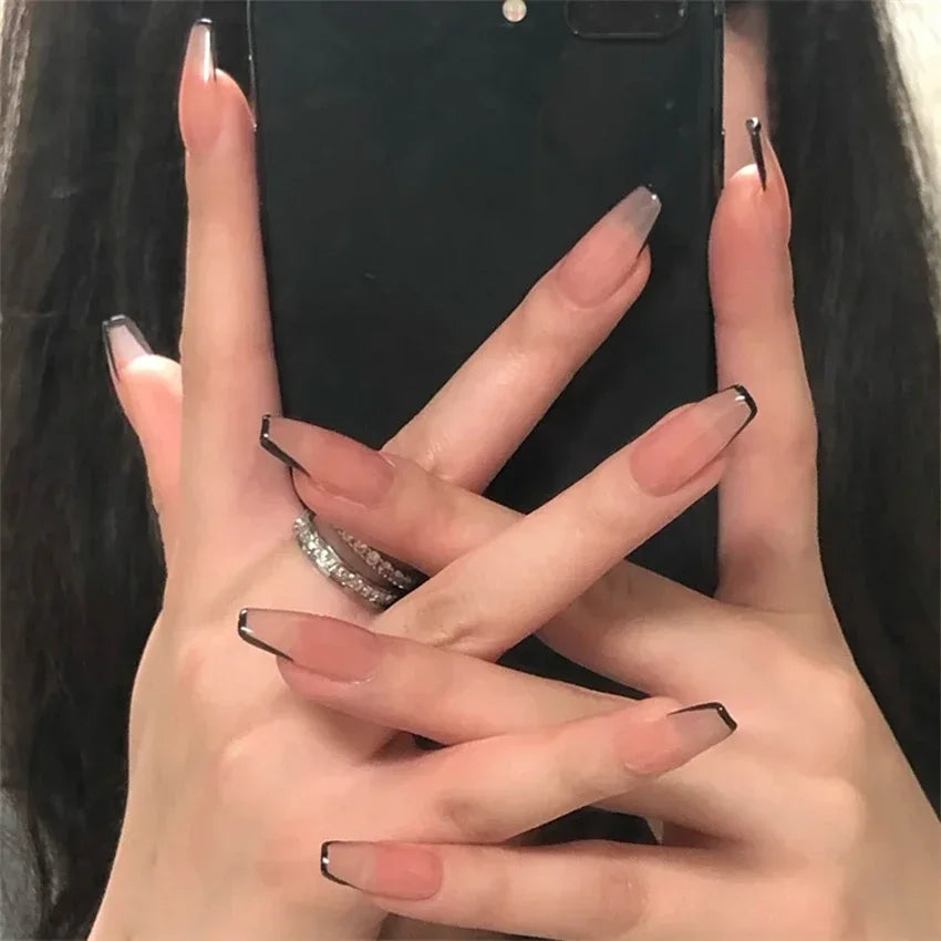 24P/set Medium Length French False Nails