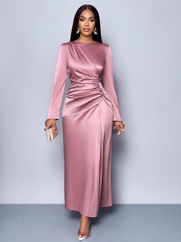 New 2026 Model Solid Color High End Satin Dress