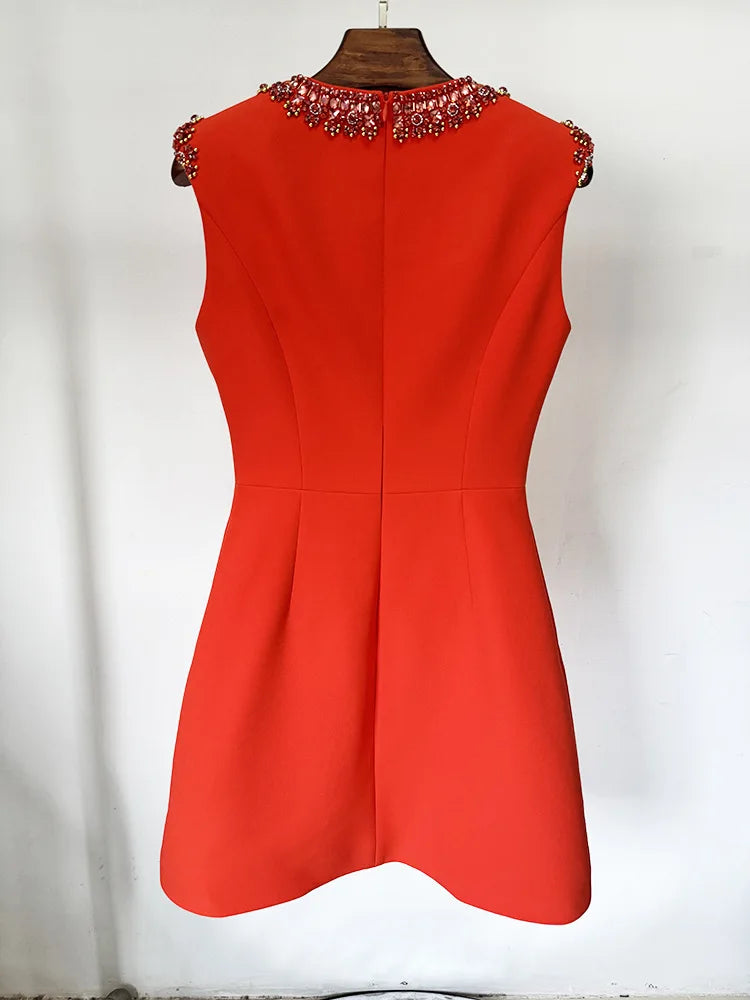 2026 Designer Fashion Colorful Diamond Beading Sleeveless  Tank Dress