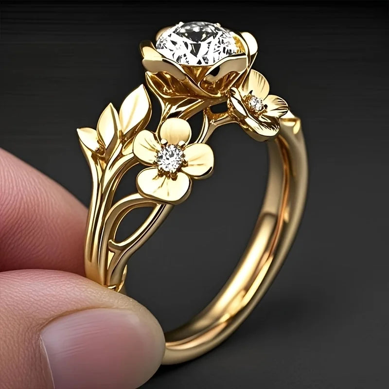 Gorgeous Flower Ring Delicate Bright Engagement Jewelry for Women