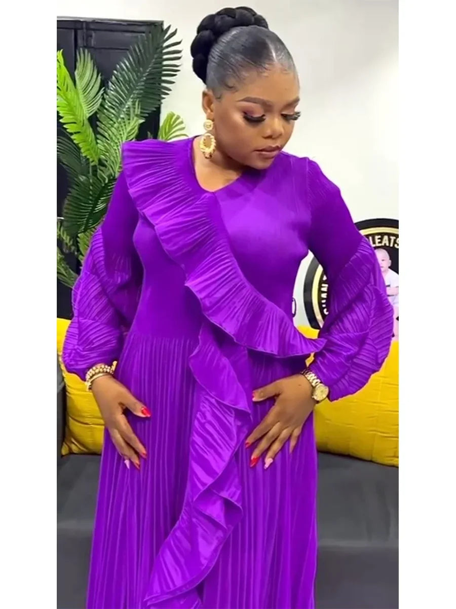 Elegant Irregular Ruffles Spliced Pleated Dress