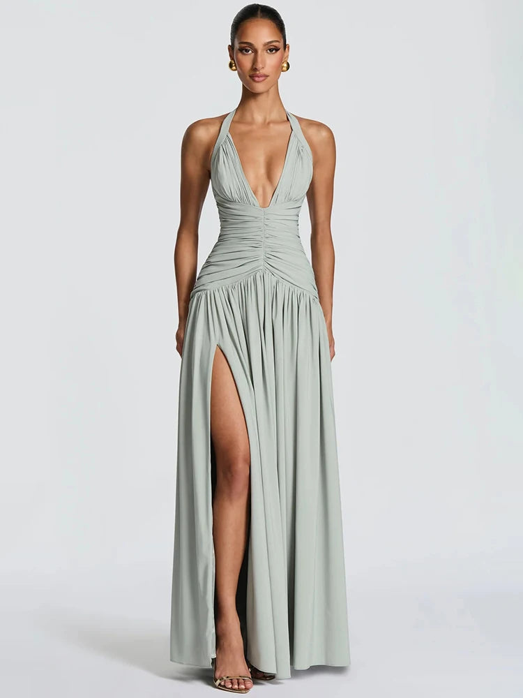 Halter Deep V Neck Sexy Maxi Dress