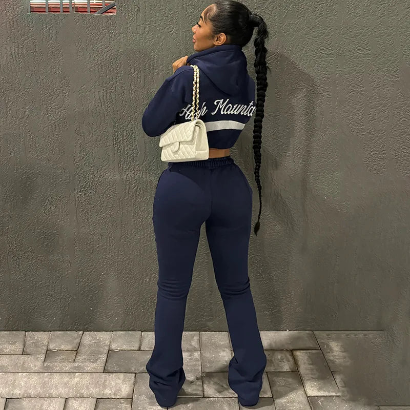 Autumn Hooded Tops 2 Piece Pant Set Outfits