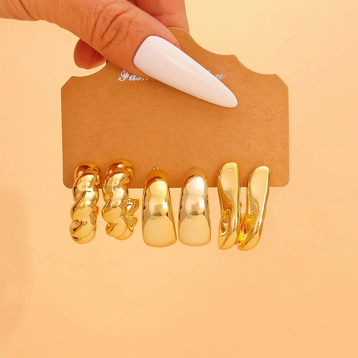 9-Pair Golden Resin Earrings Set – Starfish, Seashell &amp; Textured C-Shape Collection