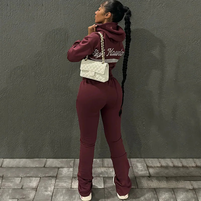 Autumn Hooded Tops 2 Piece Pant Set Outfits