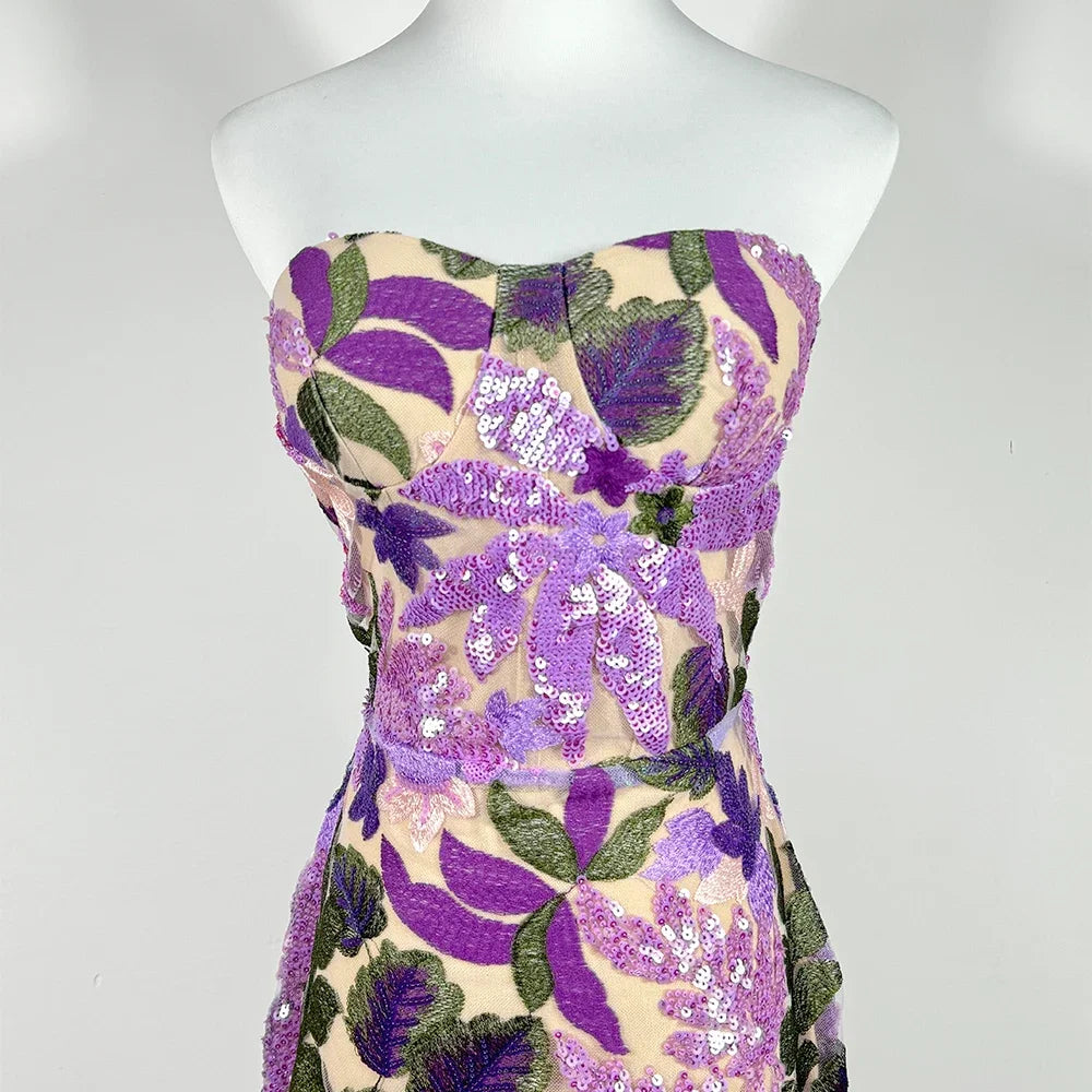 2025 Summer New Bra Heavy Industry Sequins Split Long Dress Women's Elegant Celebrity Club Party Evening Dress Wholesa