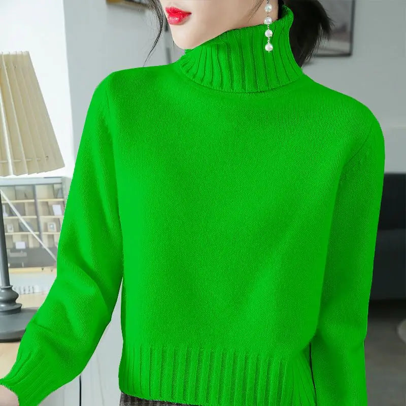 Fashion Turtleneck Knitted Solid Color All-match Sweater Women's Clothing Autumn New Casual Pullovers Loose Korean Tops