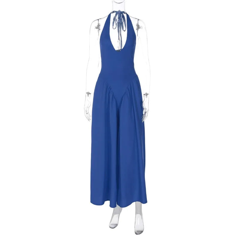 Summer Backless Deep V Spliced Long Dress
