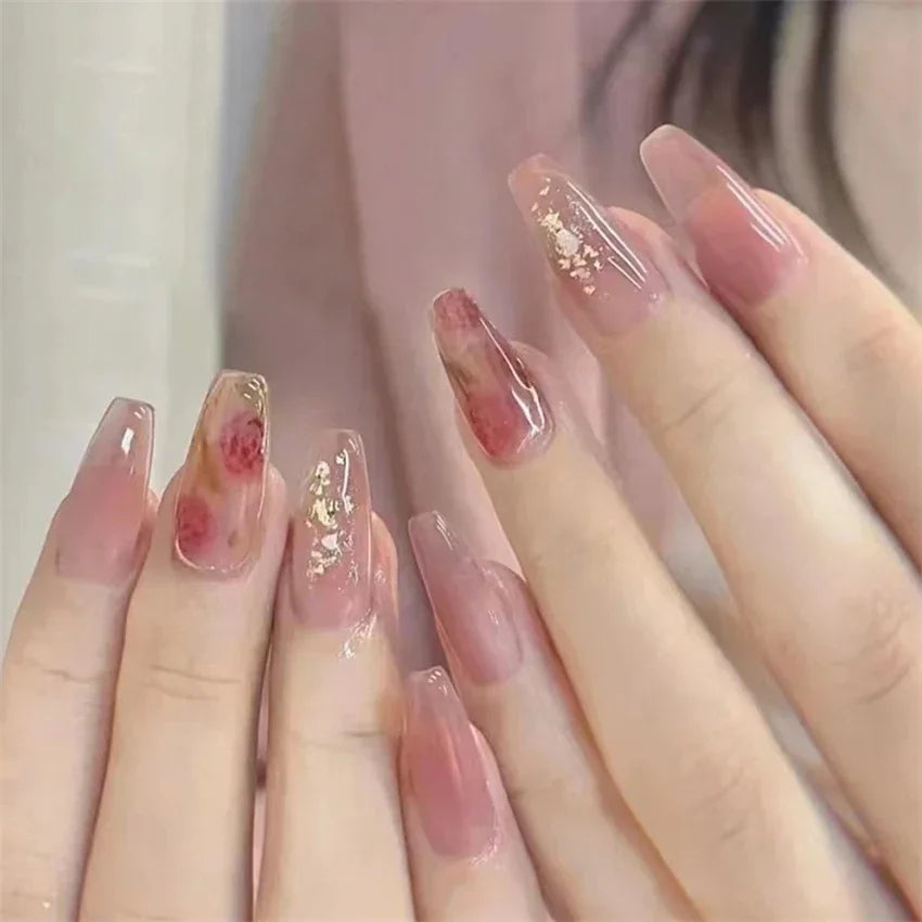 24Pcs/Set Dry Rose Blush Artificial Wearing False Nails