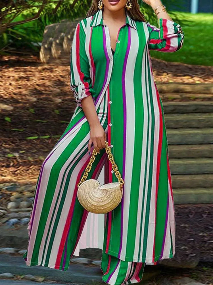 Plus Size Matching Sets Long Shirt Top and Pants Sets