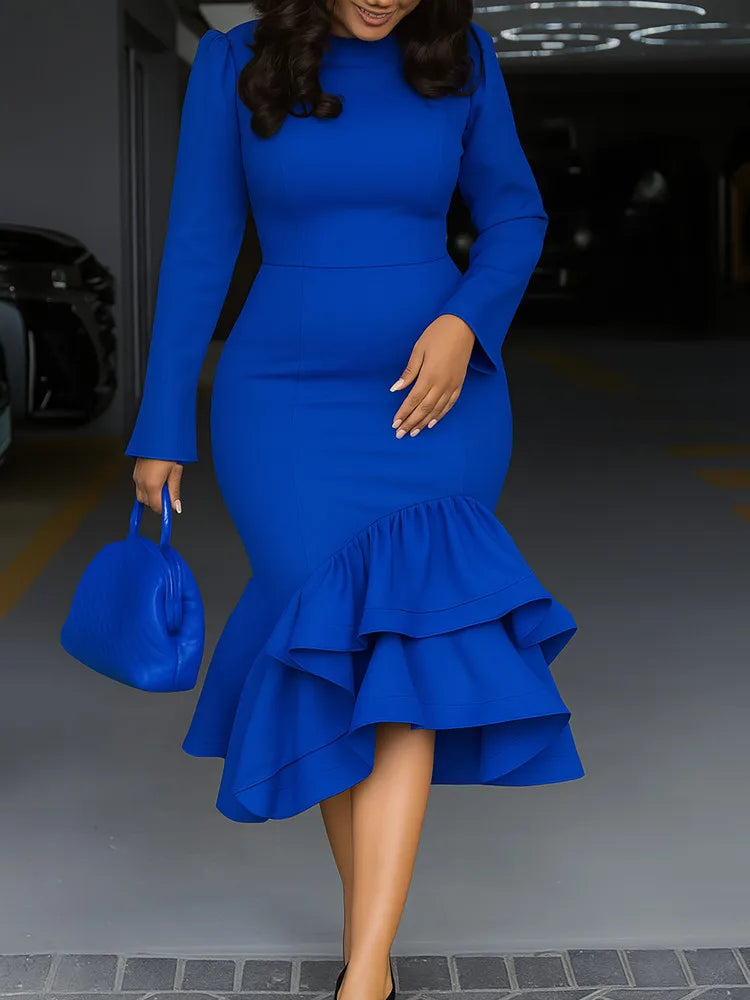 Long Sleeves Mermaid Ruffles Autumn Dress