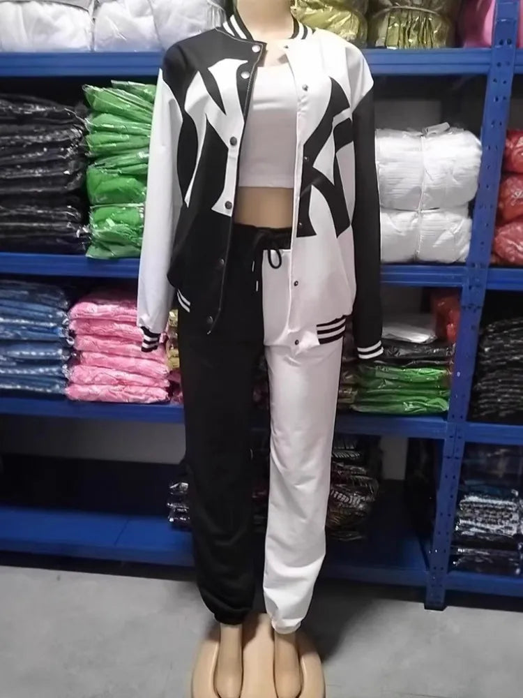 2025 Spring Summer Letter Print Long Sleeve Suit Tops And Pants