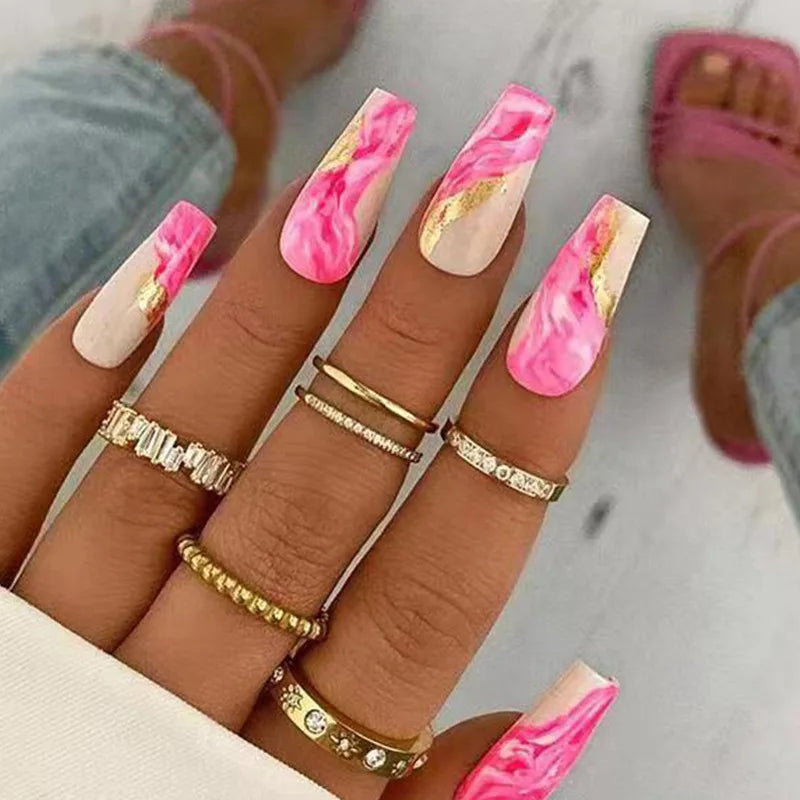 24pcs Press on Nails Flower Design