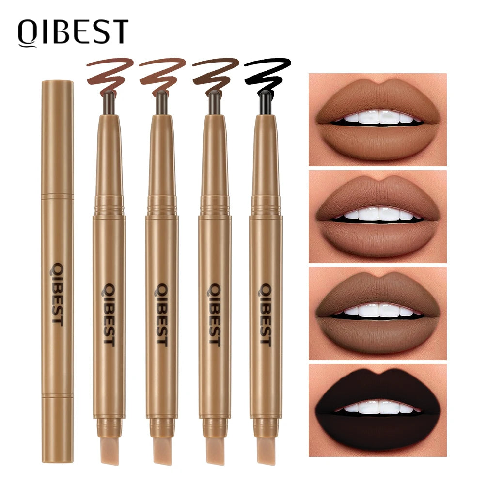 Double Head Lip Liner & Brush Pen – Mist Matte Velvet Contour Tint for Flawless Nude & Brown Lips