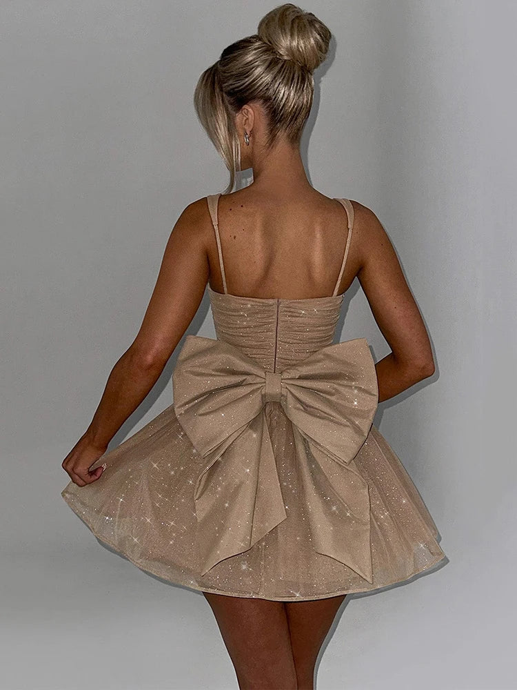 Spaghetti Strap Sleeveless Backless High Waist A-line Club Dress