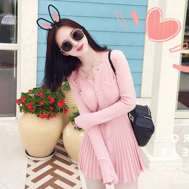 Fashion Korean Autumn Winter  Sexy Bodycon  Wrap  Short Women's Sweater Knitted One-piece Dress