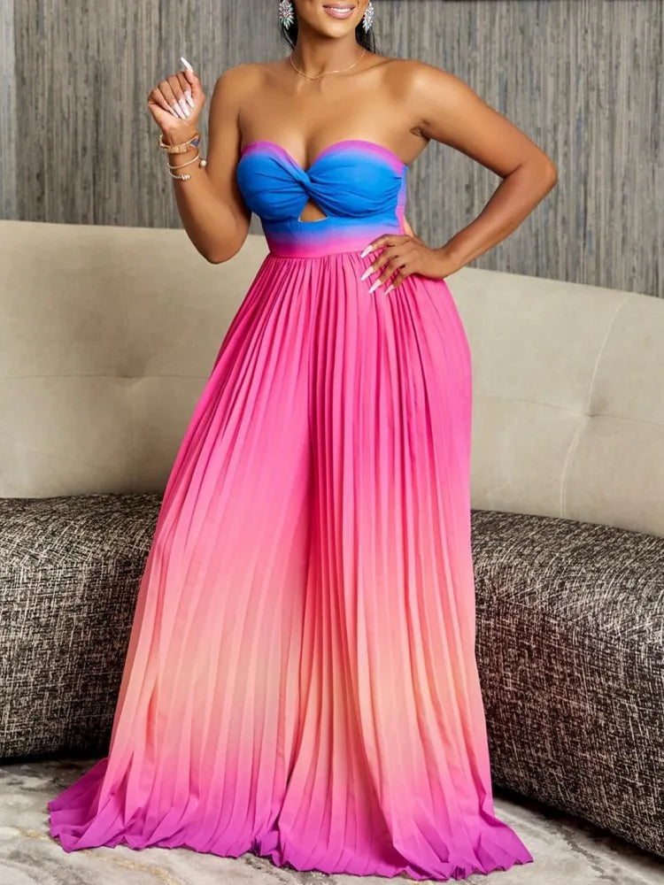 Summer Gradient Color Sleeveless Bandage Loose Fashion Jumpsuits