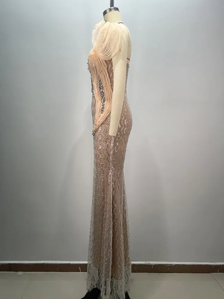 Sexy Strapless Sequins Diamonds Crystal Sparkly Maxi Long Gowns