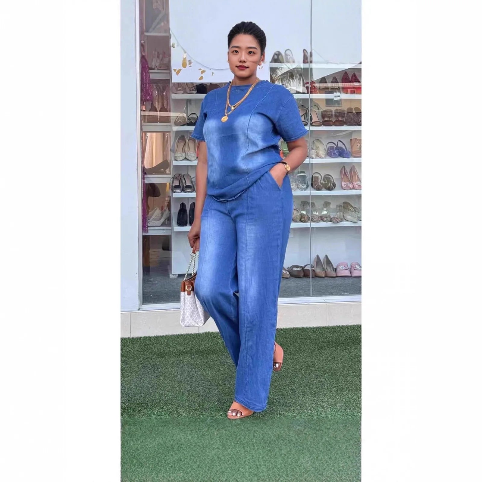 Women’s Denim Two-Piece Pant Set