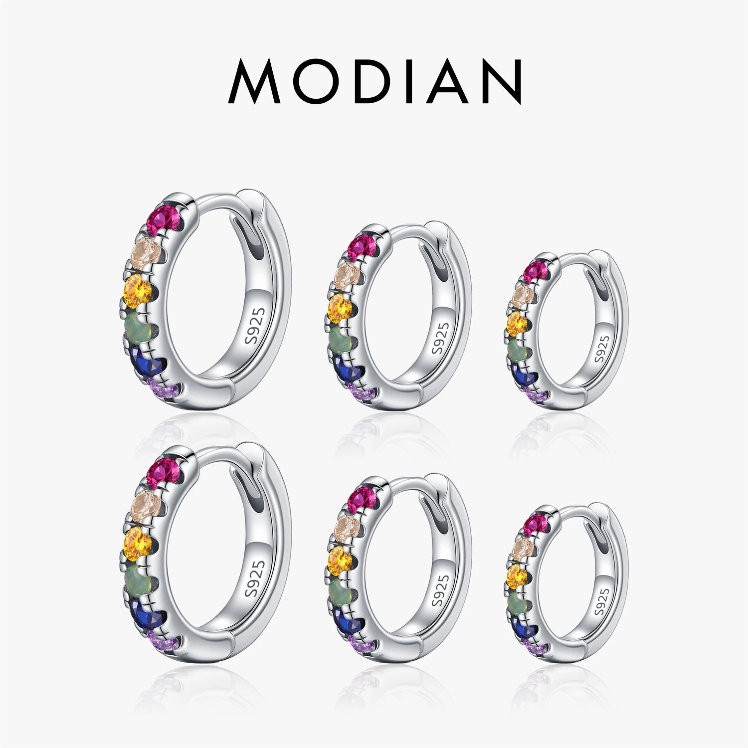 3 Sizes Colorful Ear Buckle 925 Sterling Silver Trendy Stackable Round Zirconia Hoop Earrings