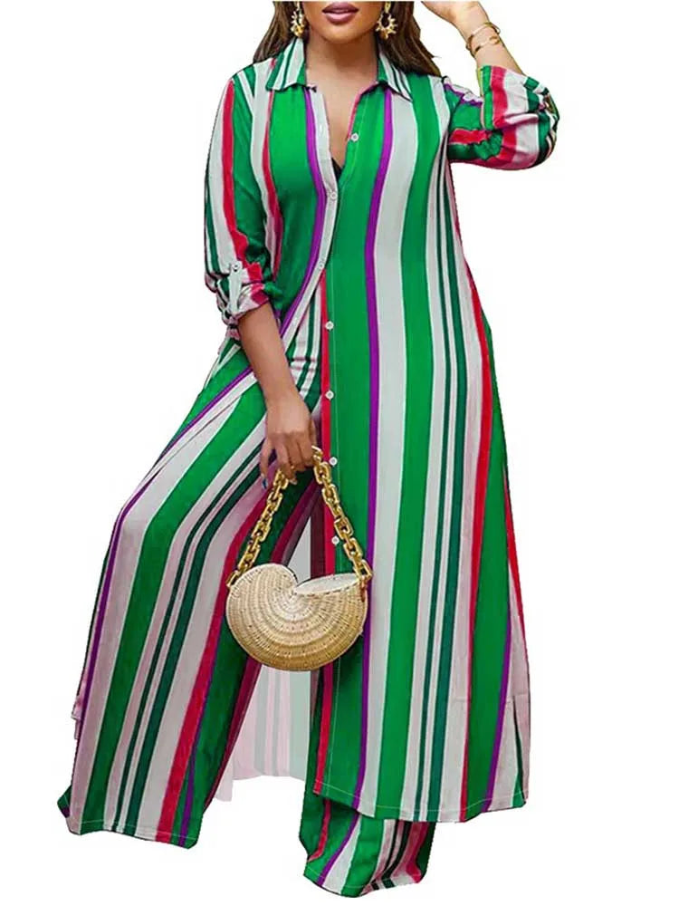 Plus Size Matching Sets Long Shirt Top and Pants Sets