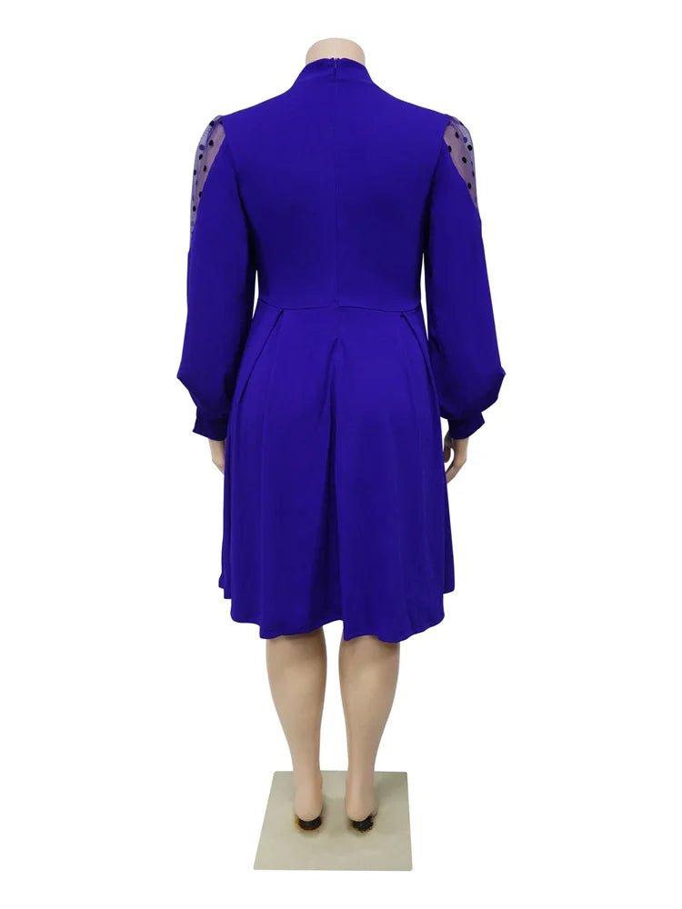 Plus Size Solid Casual Mesh Long Sleeve Midi Dress