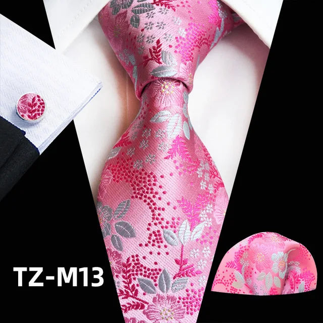 Floral  Neck Tie Set Handkerchief Brooch Cufflinks Men Accessories