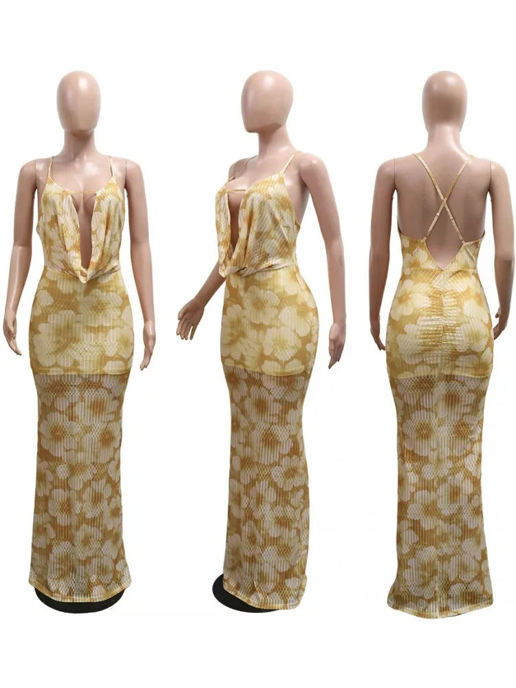 Elegant Spaghetti Strap  Maxi Dress