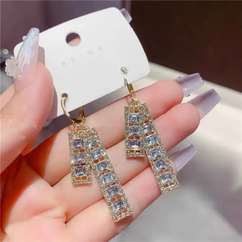 Shiny Zircon Square Hoop Earrings for