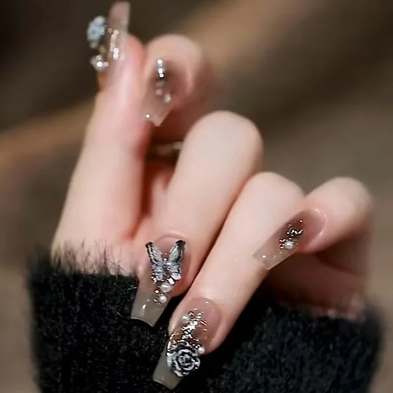 24Pcs/Set Dry Rose Blush Artificial Wearing False Nails