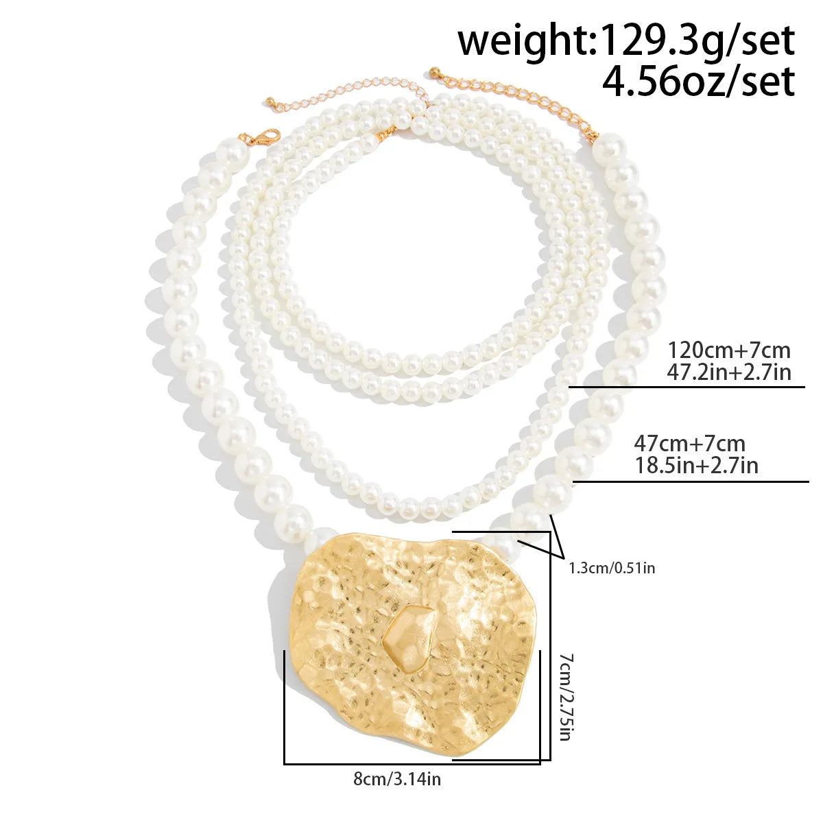 Vintage Big Pearls Necklace with Geometry Pendant for Women