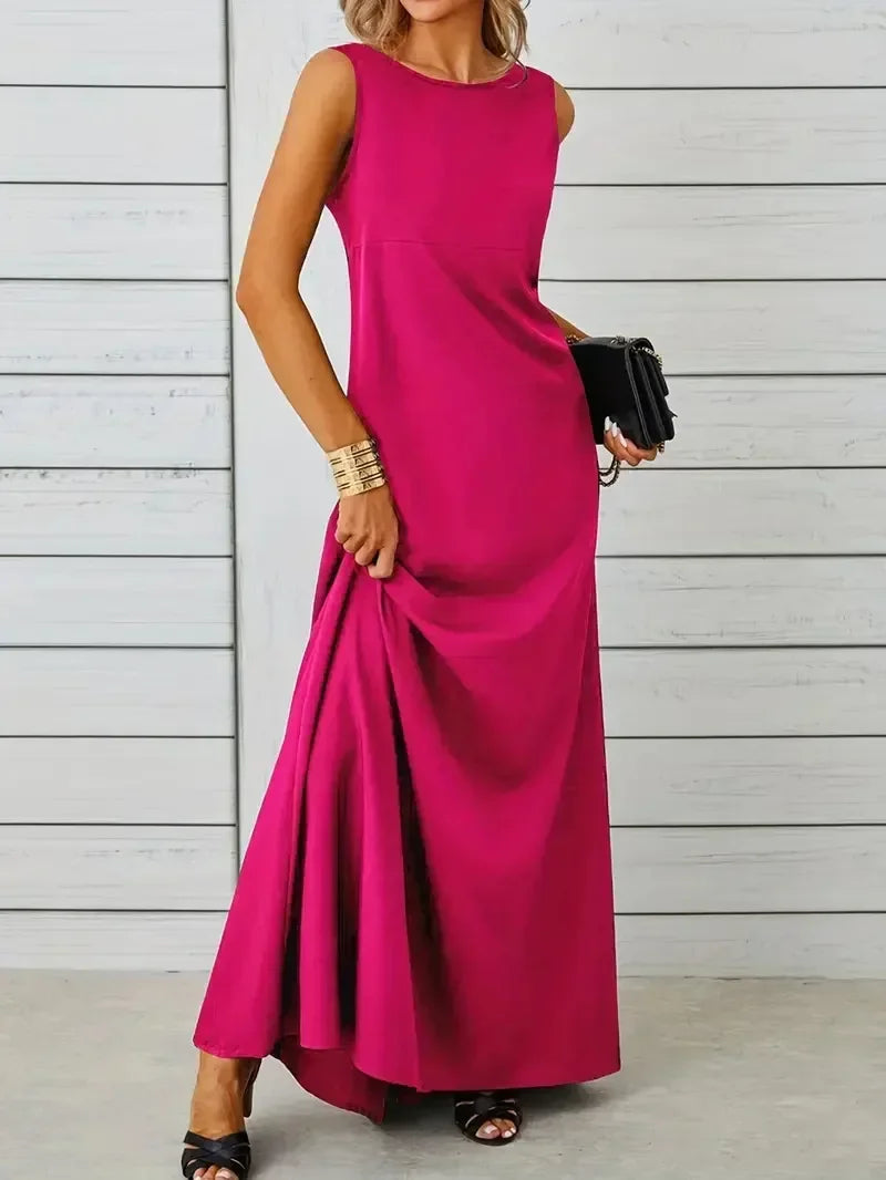 2026 Summer Elegant  Fashion Solid Sleeveless O-neck Slim Maxi Dress
