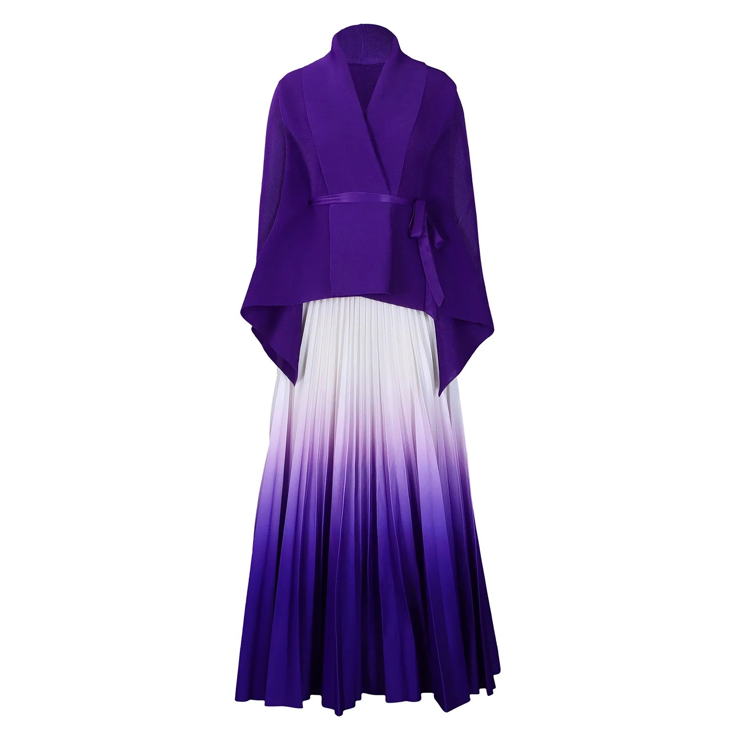 Autumn Large Size Fashion Elegant Bat Sleeve Top Gradient Color Skirt Two-Piece Set