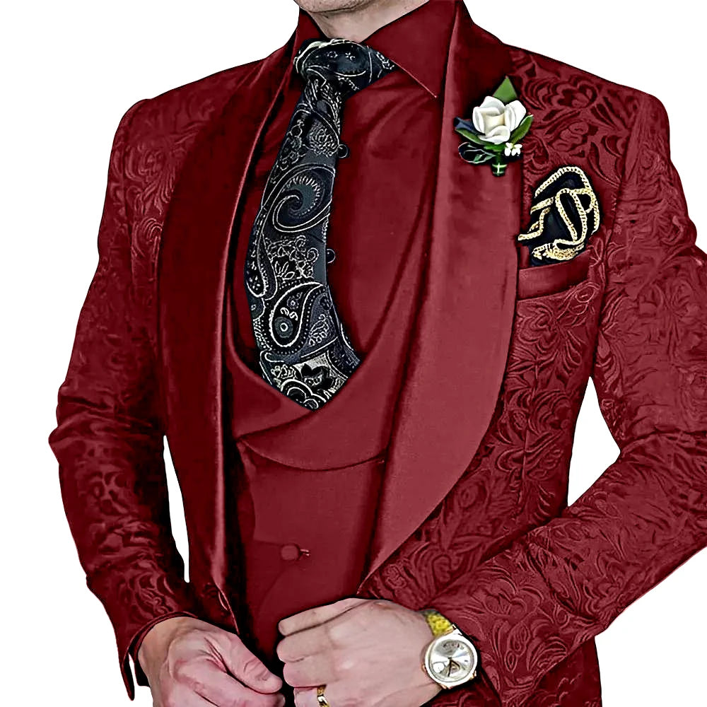 Jacquard Men's 3-piece Suit Set