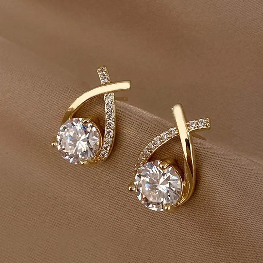 Korean Style Elegant Crystal Fashion Cross Stud Earrings
