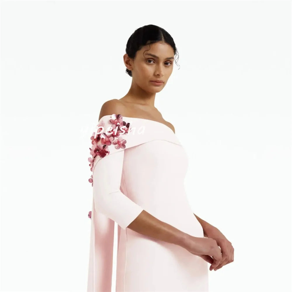 Customized Exquisite Jersey A-line Off-the-shoulder Midi Dresses