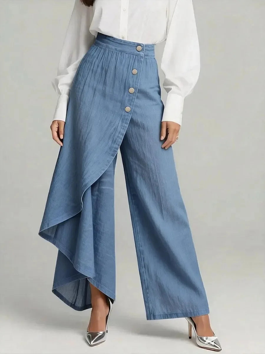 2026 Women's Vintage Wide Leg Imitation Denim Pants – Slim, Chic & Effortlessly Casual