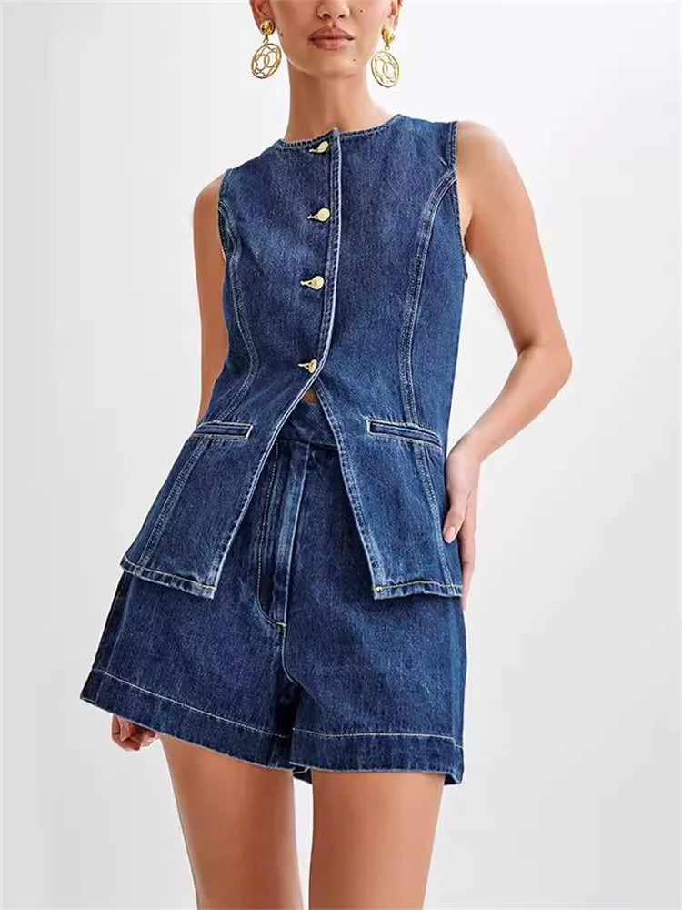 DenimCasual Top and Shorts Sets