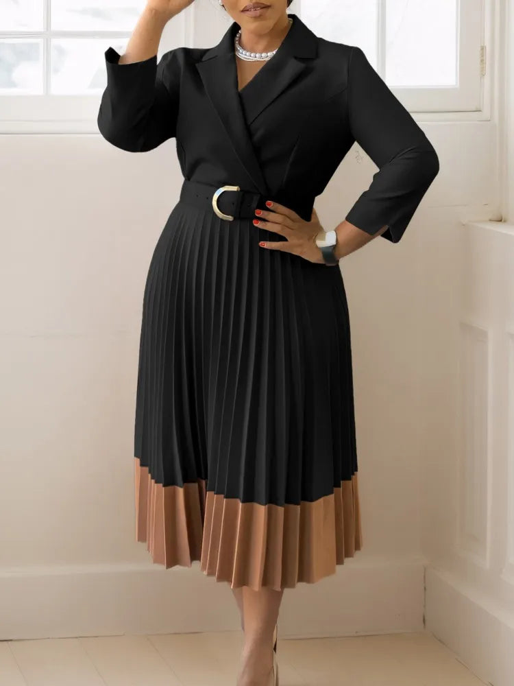 Spring Autumn Casual Plus Size Slim Retro Elegant V-Neck High Waist Long Sleeve  Dress