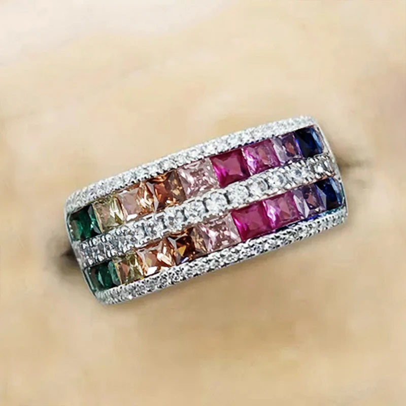 Rainbow Color Cubic Zirconia Rings