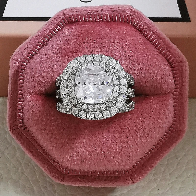 Big Luxury Vintage Retro Silver Color Engagement Wedding Ring