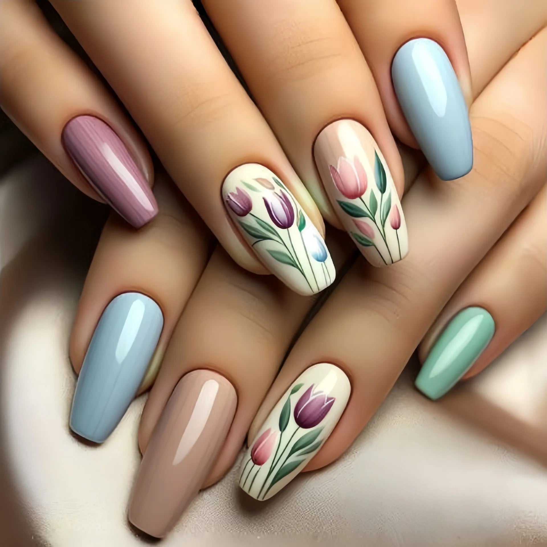 24pcs Press on Nails Flower Design