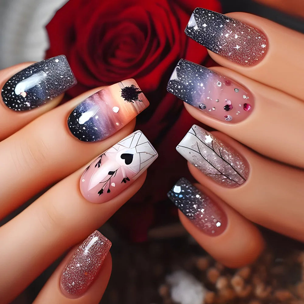 24pcs Press on Nails Flower Design