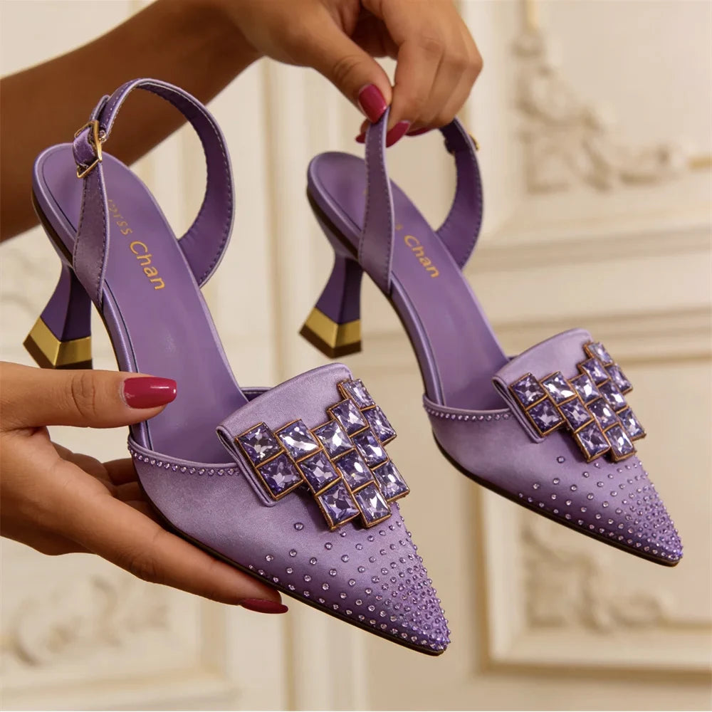 Venus Chan 2026 Elegant Green Slingback Heels with Rhinestones
