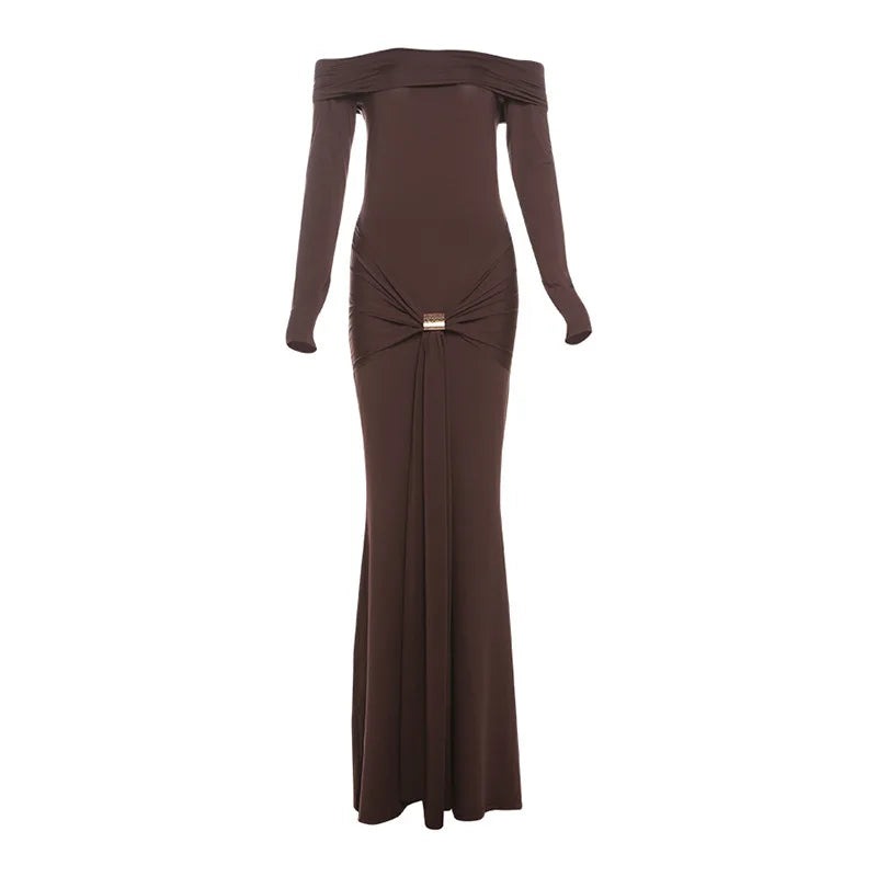 Off-shoulder Long Sleeve Sexy Maxi Dress