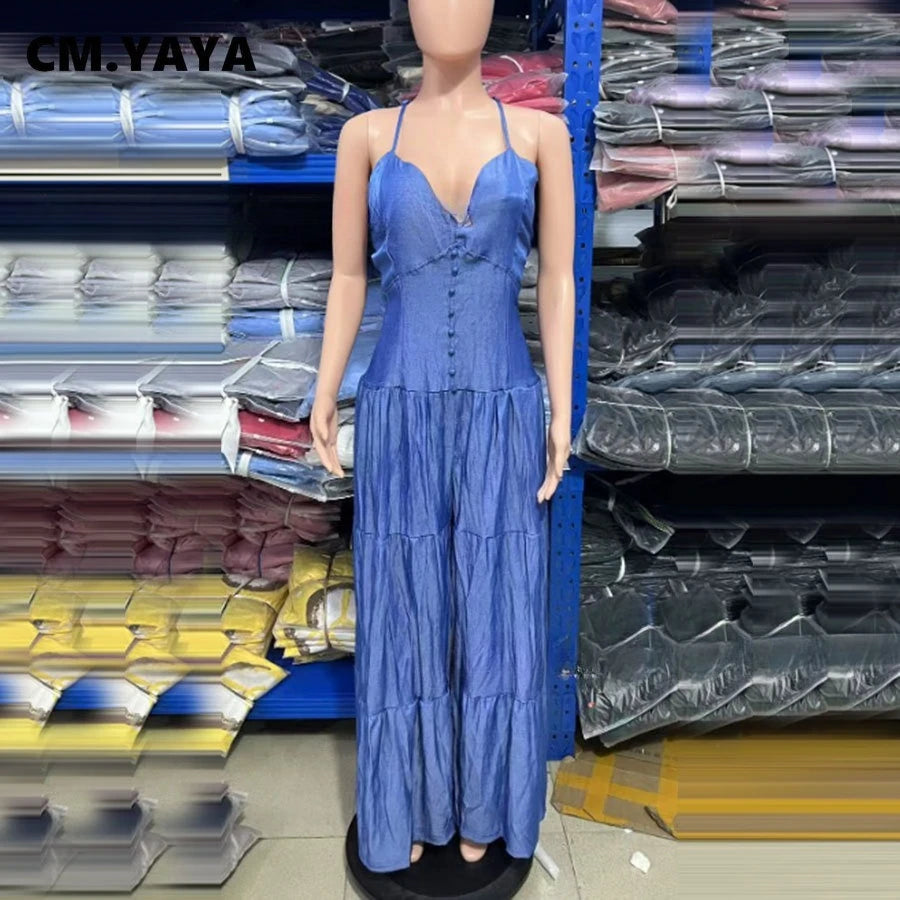 V-neck Strap Sleeveless Wide Leg Jumpsuits